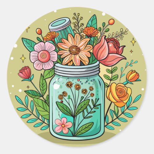 Mason Jar with Flowers Sticker