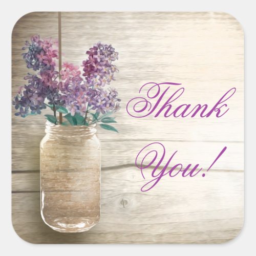 mason jar with lilacs thank you stickers