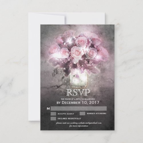 Mason jar with pink roses RSVP