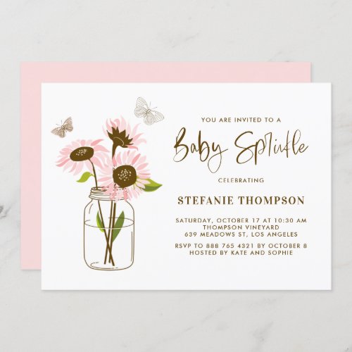 Mason Jar with Pink Sunflowers Baby Sprinkle Invitation