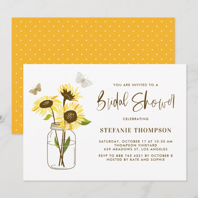 Mason Jar with Pink Sunflowers Bridal Shower Invitation (Front/Back)