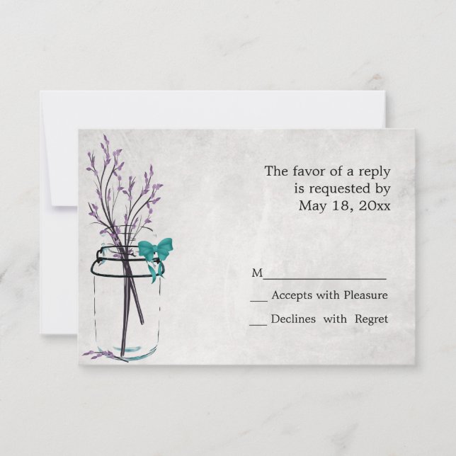 Mason Jar with Purple Branches -  RSVP Cards (Front)