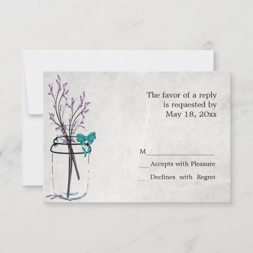 Mason Jar with Purple Branches -  RSVP Cards