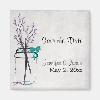 Mason Jar with Purple Branches - Save the Date Magnet