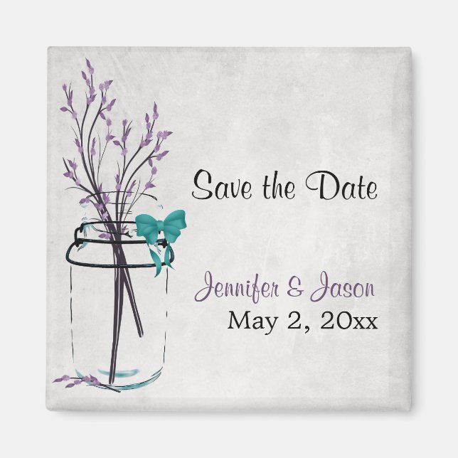 Mason Jar with Purple Branches - Save the Date Magnet (Front)