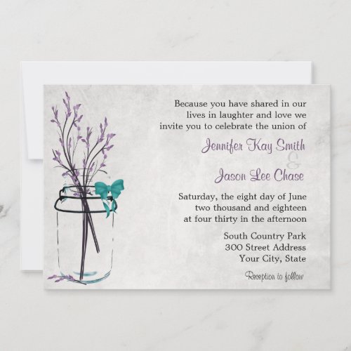 Mason Jar with Purple Branches Wedding Invitations