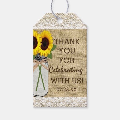 Mason Jar with Sunflowers Rustic Country Wedding Gift Tags