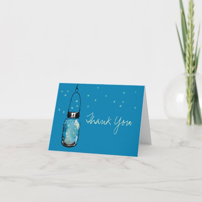 Mason Jar with Whimsy Fireflies Thank You Card (Front)
