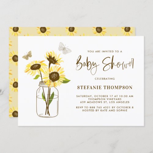 Mason Jar with Yellow Sunflowers Baby Shower Invitation