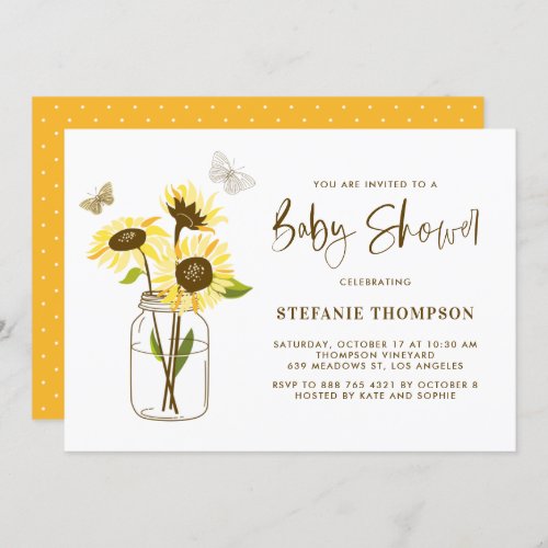 Mason Jar with Yellow Sunflowers Baby Shower Invitation