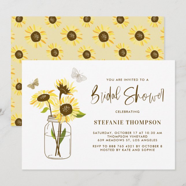 Mason Jar with Yellow Sunflowers Bridal Shower Invitation (Front/Back)
