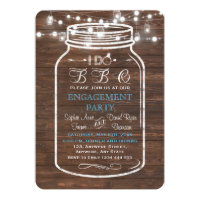 Mason Jar Wood String Lights I DO BBQ Engagement Card