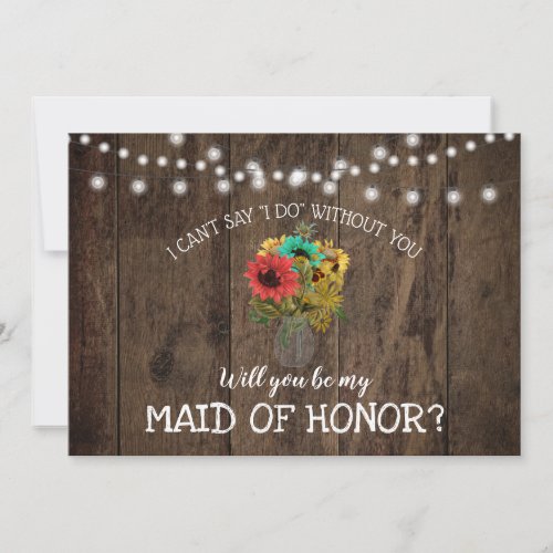 Mason Jar Wood Sunflower Wedding Will You Be Invitation