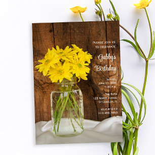 Mason Jar Yellow Daisies Barn Birthday Party Invitation