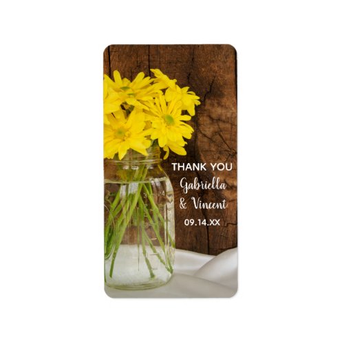 Mason Jar Yellow Daisies Barn Wedding Favor Tag