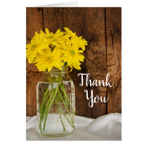 Mason Jar Yellow Daisies Barn Wedding Thank You