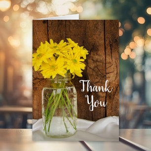 Mason Jar Yellow Daisies Barn Wedding Thank You Cards