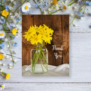 Mason Jar Yellow Daisies Country Wedding Thank You Postcard