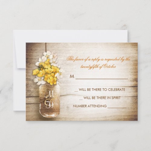 Mason jar &amp; yellow white flowers wedding RSVP card