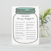 Mason Jars 2x Baby Shower Game- Advice | Who Knows Invitation (Standing Front)