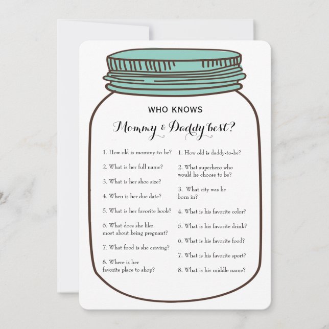 Mason Jars 2x Baby Shower Game- Advice | Who Knows Invitation (Front)