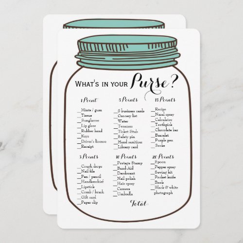 Mason Jars 2x Bridal Shower Games Purse  Wishes Invitation