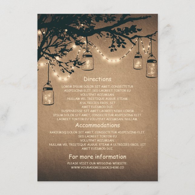 mason jars and fireflies wedding information cards (Front)