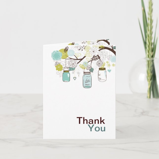 Mason Jars and Flowers Thank You Card (Front)