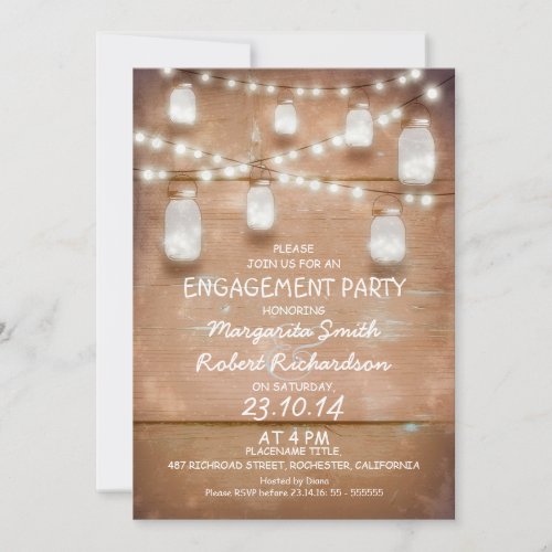 mason jars and lights engagement party invitation