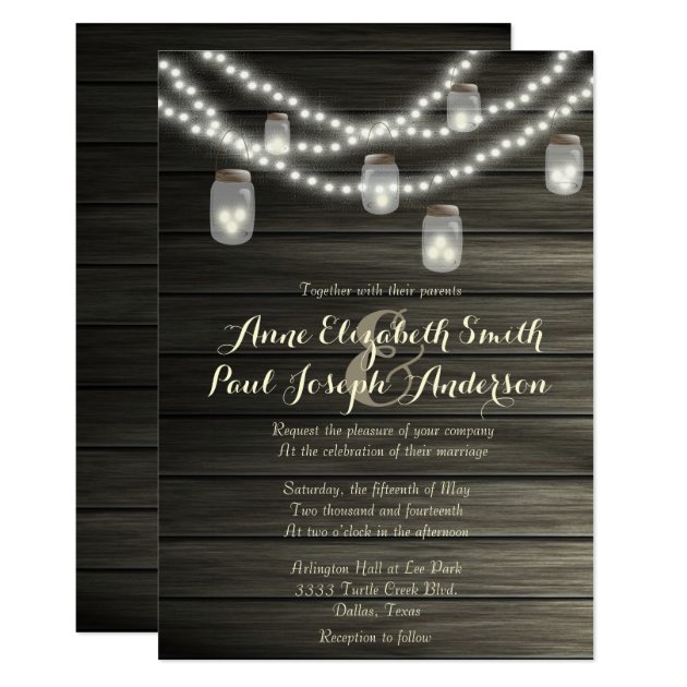 Mason Jars And Lights Rustic Wedding Invitations