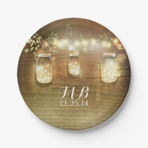 Mason Jars and String Lights Rustic Paper Plates
