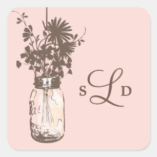 Mason Jars and Wildflowers Wedding Square Sticker
