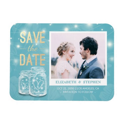 Mason Jars Blue Floral Wedding Save The Date Photo Magnet