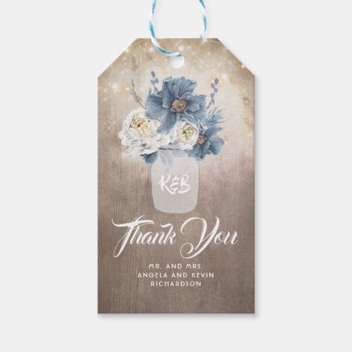 Mason Jars Dusty Blue Floral Rustic Wedding Gift Tags