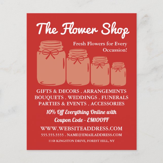 Mason Jars, Florist, Floristry Advertising Flyer (Front)