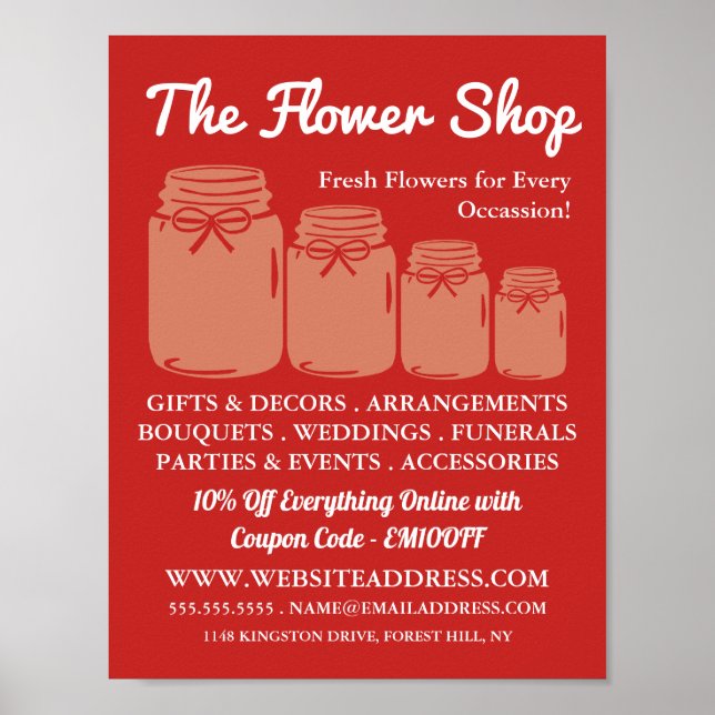 Mason Jars, Florist, Floristry Advertising Poster (Front)
