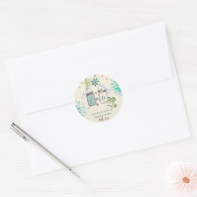 Mason Jars Garden Wedding | Circle Sticker (Envelope)