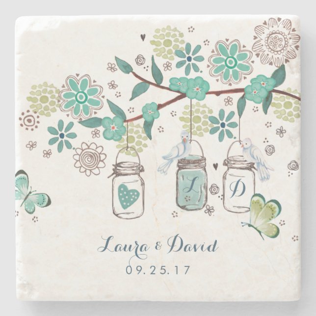 Mason Jars Garden Wedding | Custom Marble Coaster (Front)