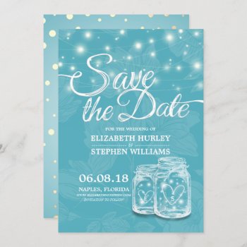 Mason Jars Light Blue Floral Wedding Save The Date by ReadyCardCard at Zazzle