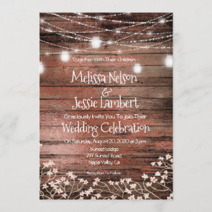 Mason Jars Lights Baby's Breath Rustic Wedding Invitation