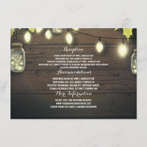 Mason Jars Lights Fall Wedding Guest Information Enclosure Card - Fall wedding details card