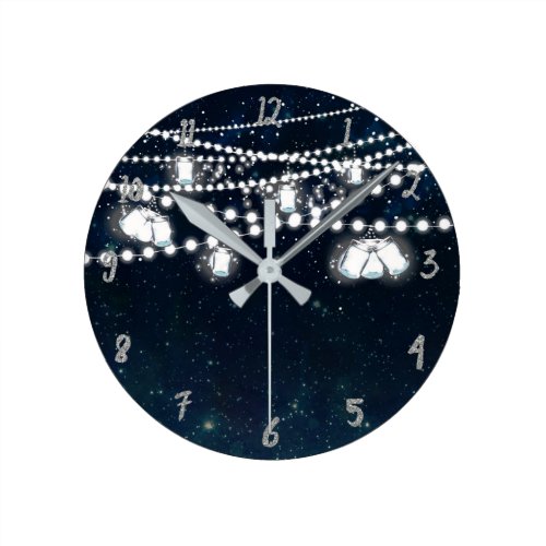 Mason Jars &amp; Lights Night Evening Starry Sky Round Clock
