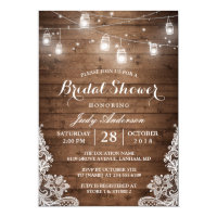 Mason Jars Lights Rustic Wood Lace Bridal Shower Card