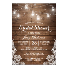 Mason Jars Lights Rustic Wood Lace Bridal Shower Card