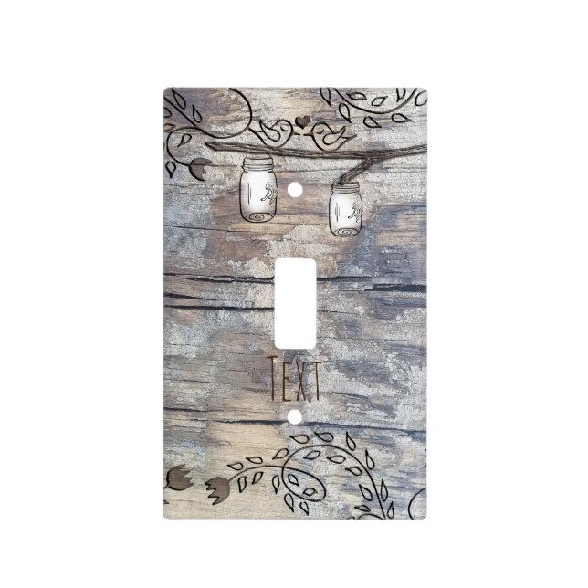 Mason Jars & Love Birds Rustic Branch Personalized Light Switch Cover (Front)