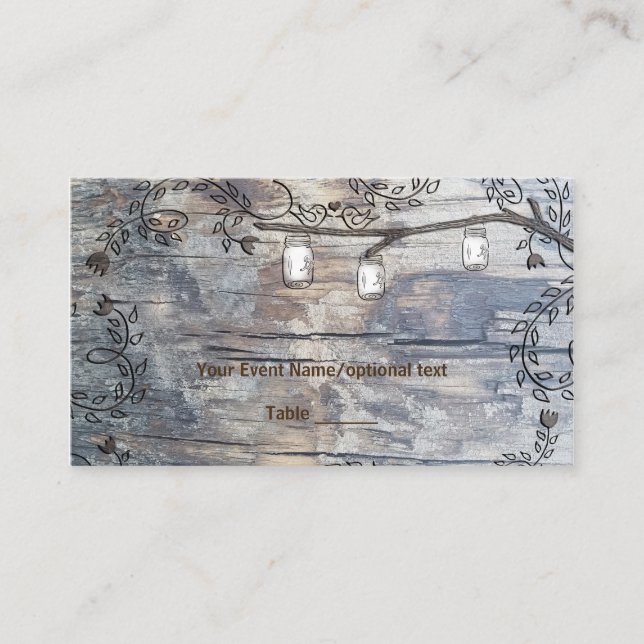 Mason Jars & Love Birds Rustic Branch Table Place Card (Front)