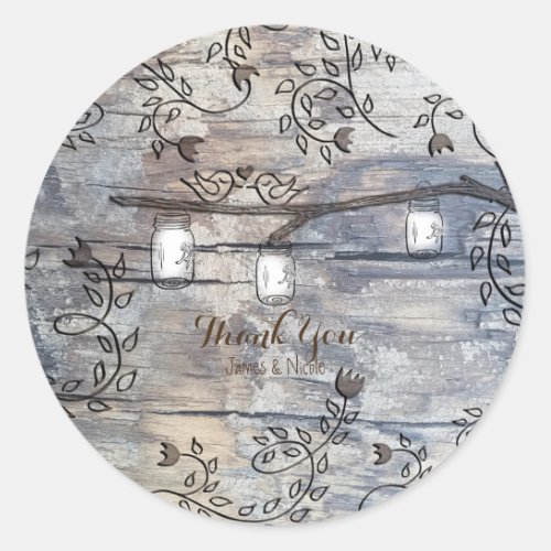 Mason Jars  Love Birds Rustic Branch Wedding Classic Round Sticker