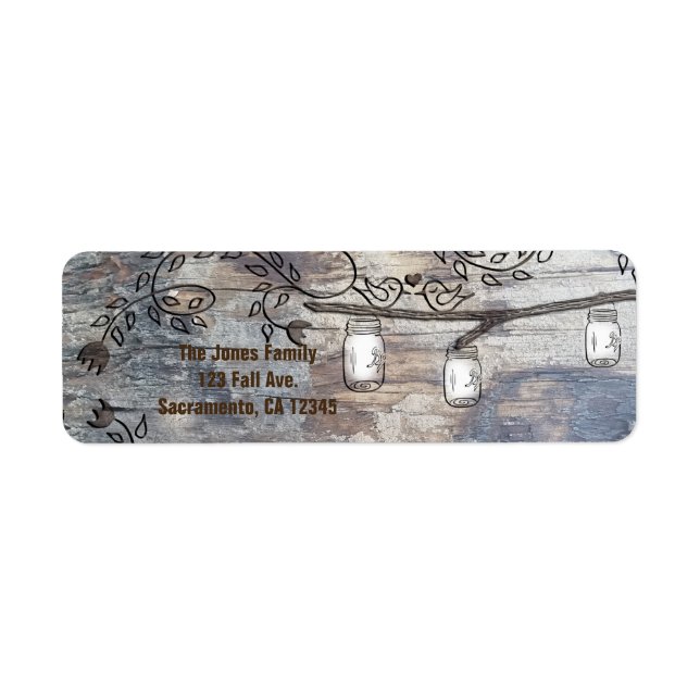 Mason Jars & Love Birds Rustic Branch Wedding Label (Front)