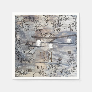 Mason Jars & Love Birds Rustic Branch Wedding Napkins