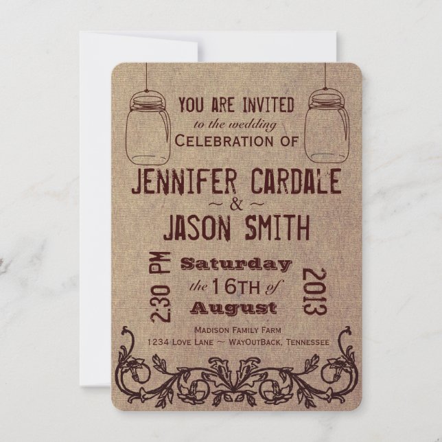 Mason Jars Rustic Country Wedding Invitations (Front)